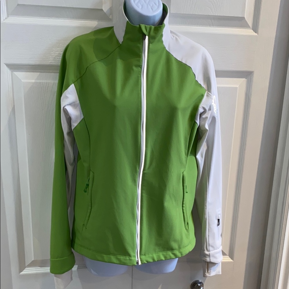 Salomon Clima Wind Women's Jacket Green White Full Zip Running Size Medium
